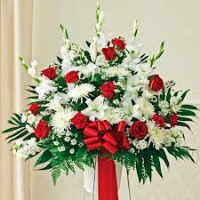 Funeral_Red & White Sympathy Standing Basket